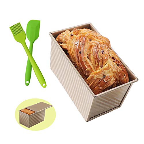 Loaf Pan Baking Toast Pan with Lid Bakeware Non-stick Aluminum Rectangle Flat Toast Box Bread Toast Mold with Silicone Pastry Brush and Spatula for Oven Baking (7.5 x 4 x 4.4inch)