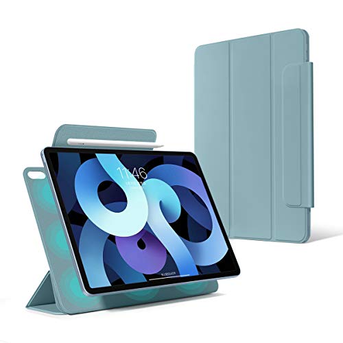 2020 New iPad Air4 10.9' Rebound Magnetic Smart Case,Ultraslim Cover with Convenient Strong Magnetic Attachment[Supports Pencil Pairing & Charging],Trifold Stand Case with Auto Sleep/Wake (Misty Blue)