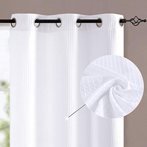 jinchan White Window Curtains for Bedroom Privacy Waffle-Weave Textured Curtain Panels for Living Room 54 inch Length 2 Panels