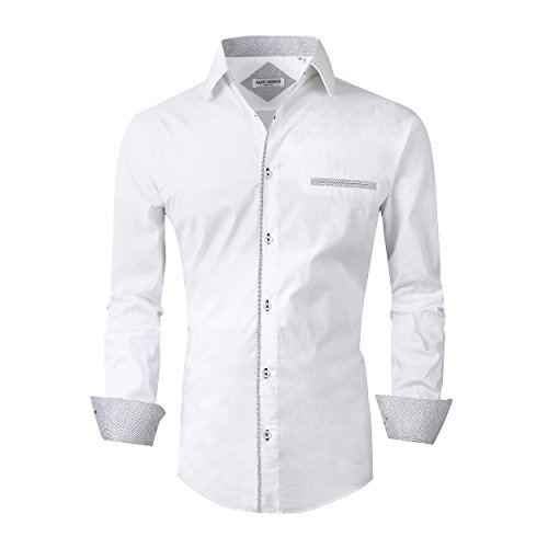 Alex Vando Mens Dress Shirts Long Sleeve Regular Fit Casual Men Shirt,White,Large