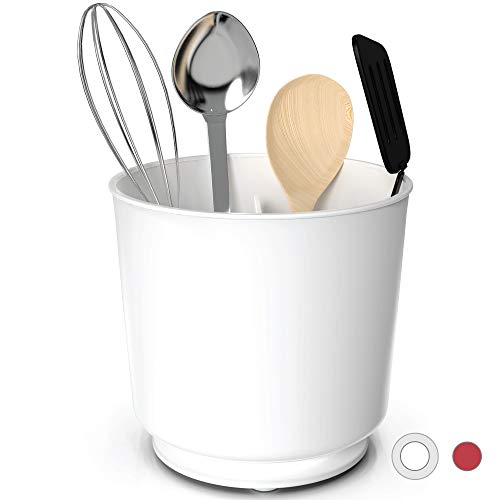 Cooler Kitchen Extra Large Rotating Utensil Holder Caddy with Sturdy No-Tip Weighted Base, Removable Divider, and Gripped Insert | Rust Proof and Dishwasher Safe