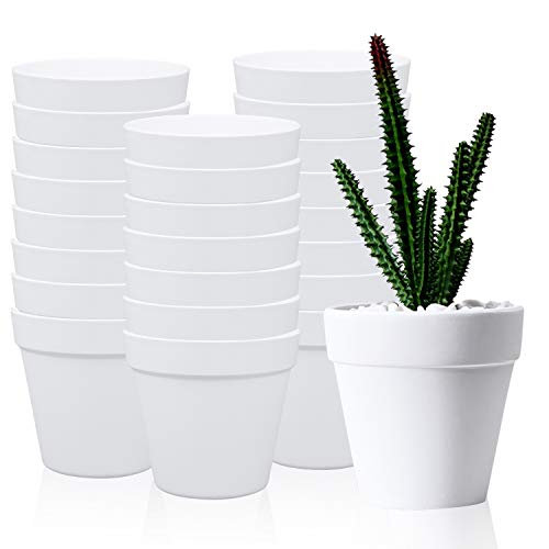 4.3 Inches / 24 pcs Plastic Plant Pots, Gardening Containers, Planters, Perfect for Indoor and Outdoor Decoration, Garden, Kitchen, Flower, Succulents (White)