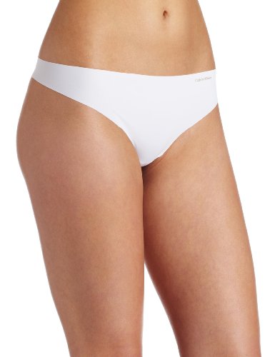 Calvin Klein Women's Invisibles No Panty Line Thong Panty, White, Medium