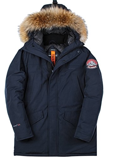 TIGER FORCE Mens Parka Jacket Waterproof Cotton Quilted Coat Winter Outwear with Real Fur Hood Thick Outdoor Snowjacket Dark Blue