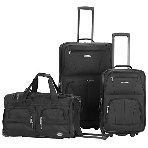 Rockland Vara Softside 3-Piece Upright Luggage Set, Black, (20/22/28)