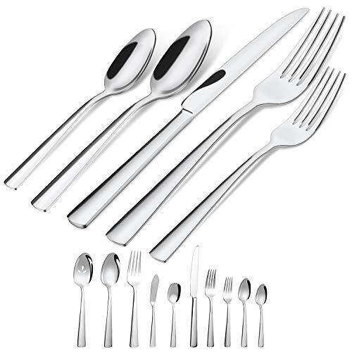 Brightown 45-Piece Silverware Flatware Cutlery Set in Ergonomic Design Size and Weight, Durable Stainless Steel Tableware Service for 8, Dishwasher Safe