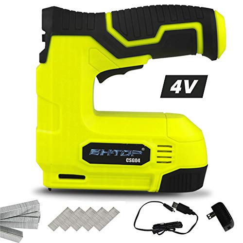 BHTOP Cordless Staple Gun, 4V Power Brad Nailer/Staple Nailer，Electric Staple with Rechargeable USB Charger, Staples and Brad Nails Included
