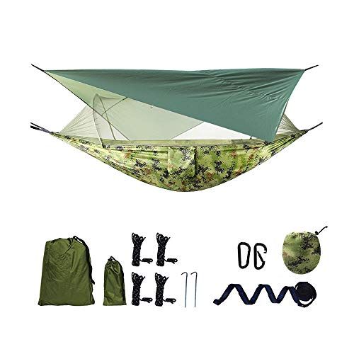 Nobranded Camping Hammock with Rain Fly and Bug Net Hammock with Mosquito Net Portable Hammock and Canopy Hanging Hammock for 2 Person Hammocks for Trees Lightweight Hammock(Camouflage)