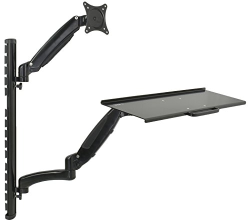 VIVO Black Sit-Stand Wall Mount Counterbalance Height Adjustable Monitor and Keyboard Workstation for Screens up to 27 inches (STAND-SIT1K)