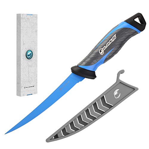 Calamus Fishing Fillet Knife And Bait Knives, German G4116 Stainless-Steel Blades with Teflon Coating, Non-Slip Handles, Protective Nylon Sheath, Perfect For Fresh Or Saltwater.
