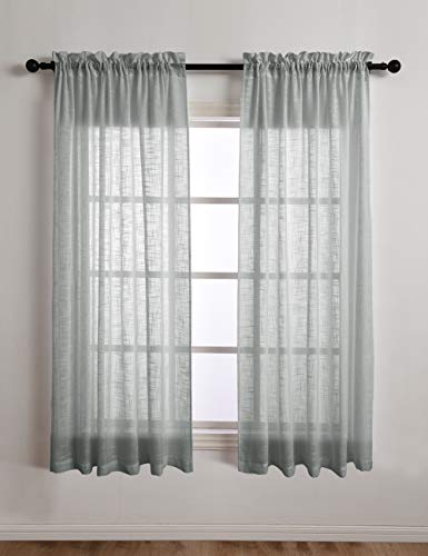 Kinryb Semi Sheer Curtains with Rod Pocket Linen Textured Window Treatment Voile Curtain Panels for Bedroom/Living Room/Kitchen/Nursery, Grey, 52 Wide by 63 Long - Inch, Set of 2