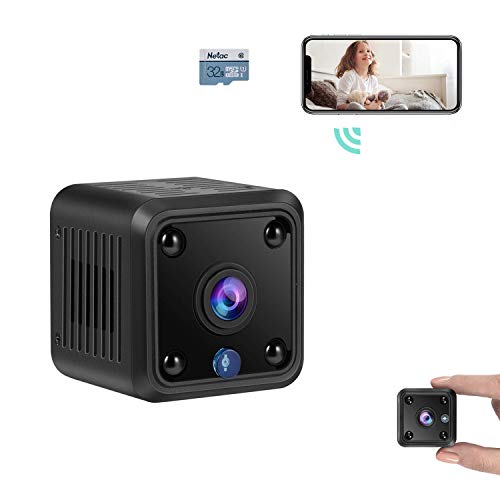 TeamMe Mini Spy Camera, WiFi Wireless Hidden Camera, HM206 1080P HD Small Home Security Camera with 32G SD Card, Night Vision, Motion Detection, Rechargeable Tiny Nanny Cam for Indoor Outdoor
