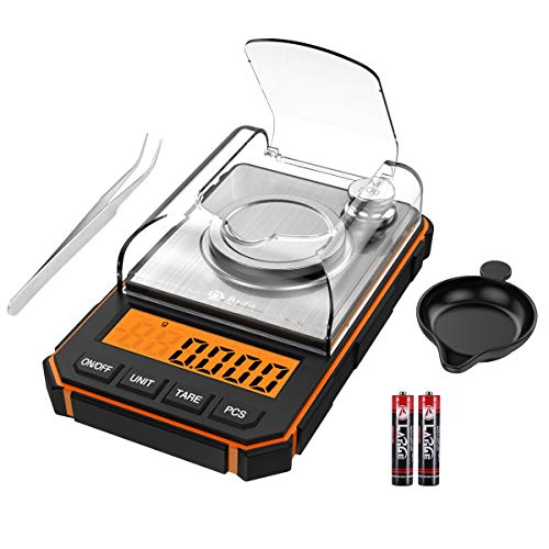 Brifit Digital Milligram Scale, 50g Portable Mini Scale, 0.001g Precise Graduation, Professional Pocket Scale with 50g Calibration Weights Tweezers (Batteries Included)