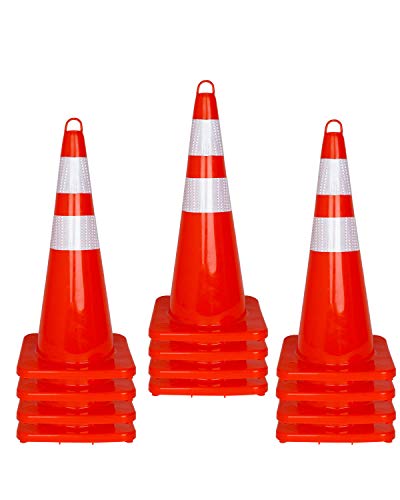 12 Pcs Traffic Safety Road Cones - 28 Inch Orange Traffic Parking Cons with Reflective Collar