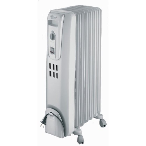 De'Longhi Oil-Filled Radiator Space Heater, Full Room Quiet 1500W, Adjustable Thermostat, 3 Heat Settings, Energy Saving, Safety Features, Light Gray, TRH0715