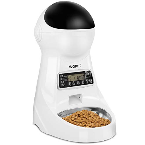 WOPET Automatic Cat Feeder,3L Auto Dog Food Dispenser with Stainless Steel Food Bowl,1-4 Meals per Day Voice Recorder and Portion Control for Small & Medium Pets