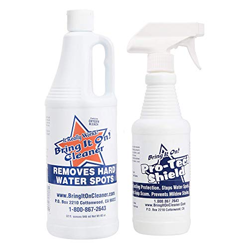 Bring It on Cleaner Professional Hard Water Stain Remover & Protect Shield Sealant - Tiles, grout, Windows, Fiberglass, Chrome, Tubs, Toilets, Shower Door Cleaner