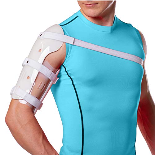 BraceAbility Sarmiento Brace - Humeral Shaft Fracture Splint Cast for Broken Upper Arm, Shoulder, Bicep and Humerus Bone with Stockinette, Sling and Cuff Support (Medium)