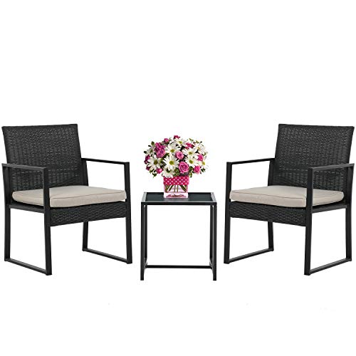 Wicker Patio Furniture 3 Piece Patio Set Chairs Bistro Set Outdoor Rattan Conversation Set for Backyard Porch Poolside Lawn