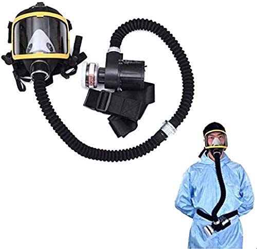 Electric Constant Flow Supplied Air Fed Full Face Gas Mask Respirator System(Yellow)