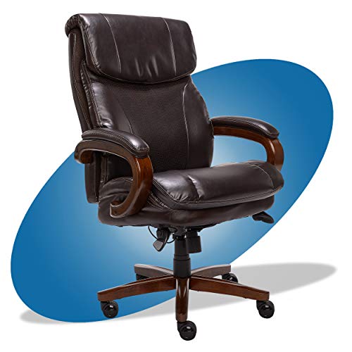 La-Z-Boy Trafford Big and Tall Executive Office Chair with AIR Technology, High Back Ergonomic Lumbar Support, Brown Bonded Leather