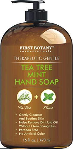 Tea Tree Mint Hand Soap - Liquid Hand Soap with Peppermint, Jojoba & Coconut Oil - Multipurpose Liquid Soap with Pump Dispenser - Natural Bathroom Soap & Liquid hand wash - HUGE 16 fl oz