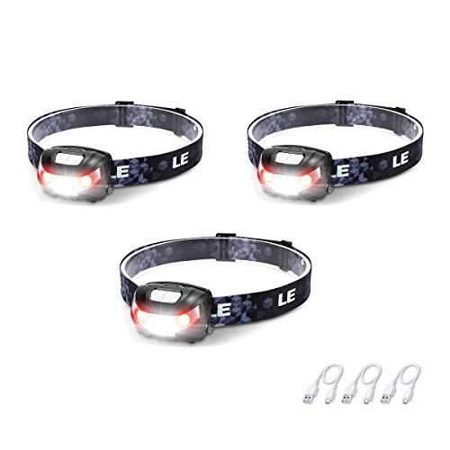 LED Rechargeable Headlamp Flashlights, Headlight with 5 Modes, Adjustable and Lightweight for Kids and Adults, Perfect for Hands Free Running, Camping, Hiking and More, USB Cable Included, Pack of 3