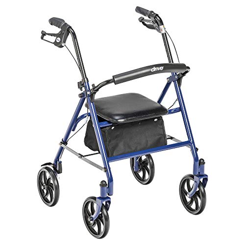 Drive Medical 10257BL-1 Four Wheel Walker Rollator with Fold Up Removable Back Support