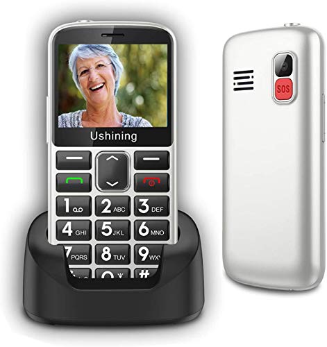 Ushining Unlocked Senior Cell Phone 3G T Mobile Feature Phone Large Button Hearing Aids Compatible Easy-to-Use Basic Phone for The Elderly with Charging Dock(White)