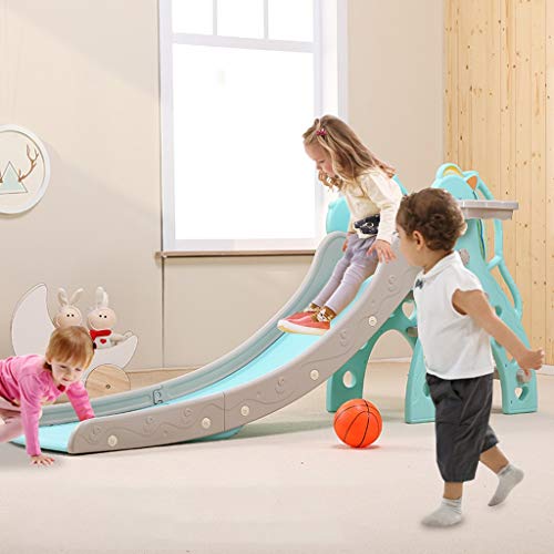 Kids Slide, Sturdy Toddler Climber Freestanding Slider Play Set, Playground Equipment Set Climber for Indoor Outdoors Use, Children Toy with Basketball Hoop for Outside Games