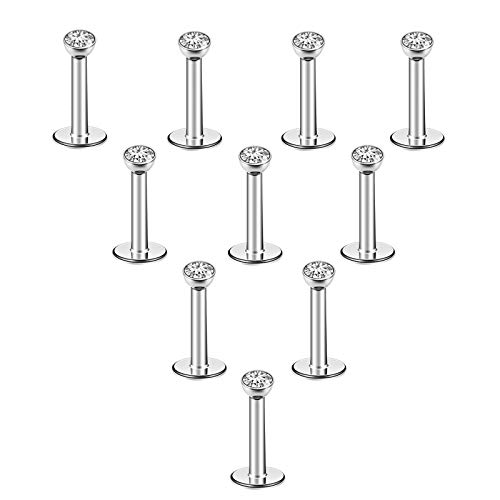 CrazyPiercing 10Pcs 16G Lip Rings 6mm 8mm 10mm Labret Monroe Lip Ring Stainless Steel Nose Studs Piercing Internally Threaded Piercing Jewelry with 2mm CZ (6)