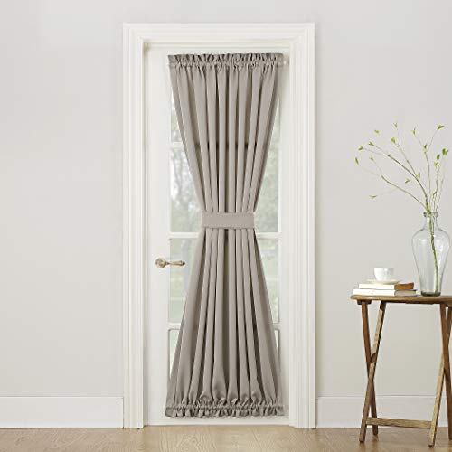 Sun Zero Barrow Energy Efficient Door Panel Curtain with Tie Back, 54' x 72', Stone