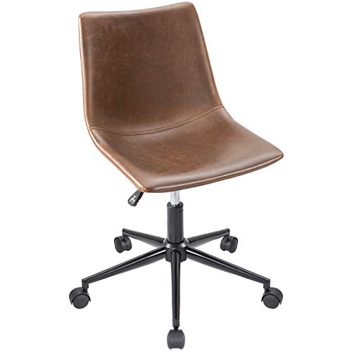 Furmax Mid Back Task Chair Leather Adjustable Swivel Office Chair Bucket Seat Armless Computer Chair Modern Low Back Desk Conference Chair (Brown)