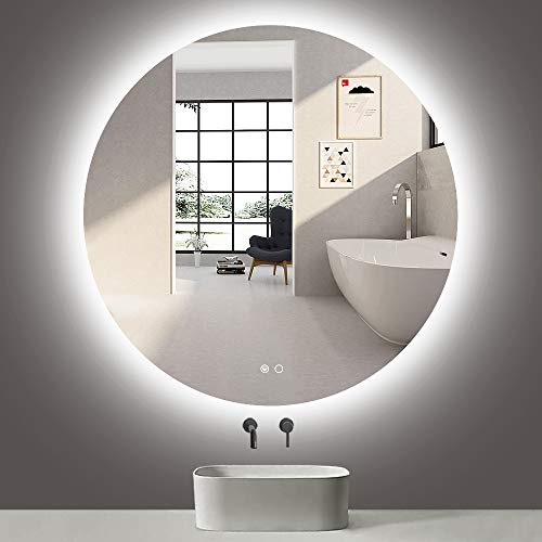 Keonjinn LED Backlit Mirror Round 36-inch Bathroom Vanity Mirror Circle Dimmable Wall Mounted Mirror Anti-Fog Makeup Mirror with Lights