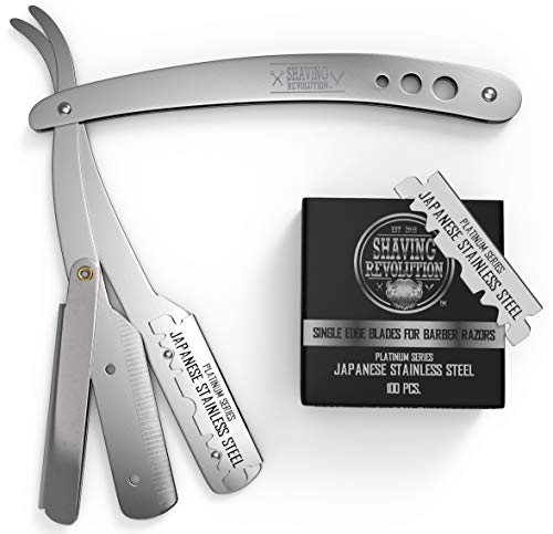 Straight Edge Barber Razor for Close Shaving - Professional Straight Blade Razor for Men with 100 Single Edge Blades- Mens Straight Razor Kit