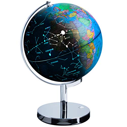 USA Toyz LED Illuminated Globe of The World with Sturdy Chrome Stand - 3 in 1 Educational Interactive Globe STEM Toy, Light Up Earth Globe, Constellation Globe and Nightlight, 13.5 Inch Tall