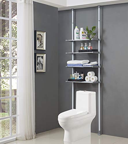 ALLZONE 4 Tier Over Commode Shelving, Over The Toilet Storage Rack, No Drilling, Easy to Assemble, Height and Width Adjustable