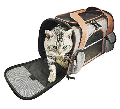 Purrpy Premium Cat Dog Carrier Airline Approved Soft Sided Pet Travel Bag, Car Seat Safe Carrier Deep Grey L
