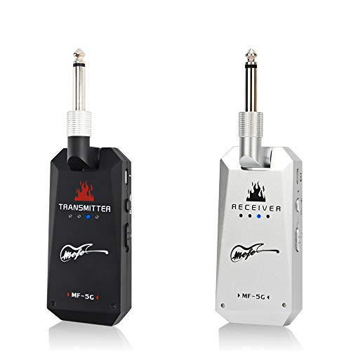 Mefe 5.8GHz Wireless Guitar Transmitter Receiver Rechargeable Guitar System 4 Channel for Electric Guitar Bass (Black & Silver)