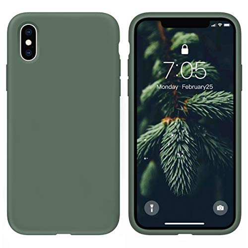 OUXUL Case for iPhone X/iPhone Xs case Liquid Silicone Gel Rubber Phone Case,iPhone X/iPhone Xs 5.8 Inch Full Body Slim Soft Microfiber Lining Protective Case (Forest Green)