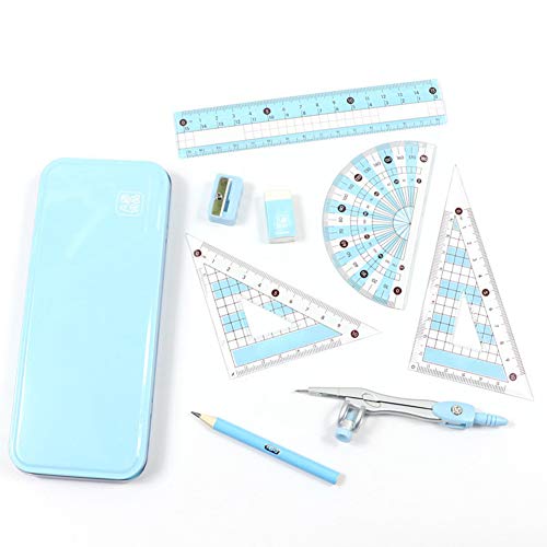 MeetUs 8 Pcs Compass/Math Set for Students with Shatterproof Storage Box, Geometry Set for School, Includes Ruler, Protractor, Compass, Pencil,Pencil Sharpener and Eraser,etc. Perfect Gift