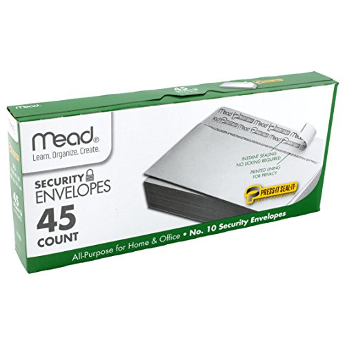 Mead #10 Envelopes, Security, Press-it Seal-it, 4-1/8' X 9-1/2', White, 45 Per Box (75026)