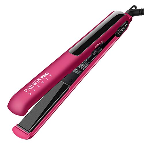 PARWIN 2 in 1 Hair Straightener and Curler,1 Inch Anti-Static Flat Iron with Temperature Control,Auto Shut Off,Dual Voltage,Instant Heat Up, Pink