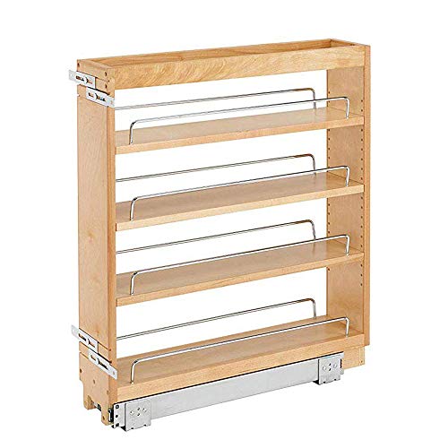 Rev-A-Shelf 448-BC-6C 6.5-Inch Base Cabinet Pullout Storage Organizer with Adjustable Wood Shelves and Chrome Rails