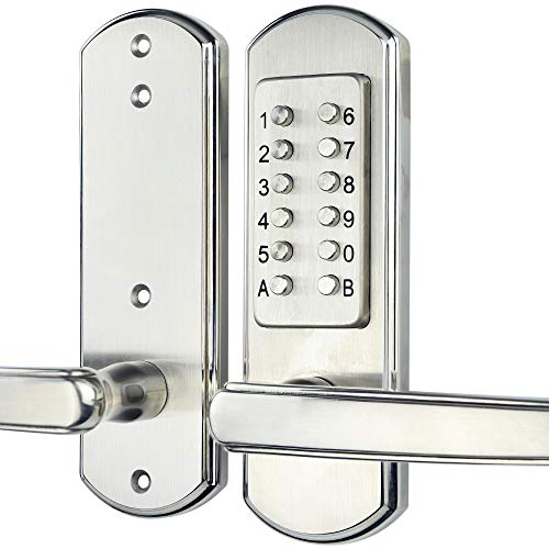 Keyless Door Lock Mechanical Push Button Lock Digital Code Security Keypad Entry Combination Door Handle Locks Stainless Steel 304 - NOT a Deadbolt, Need to Drilling Additional Holes