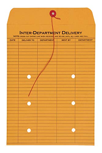 Quality Park 1-Side Print Inter-Department Envelopes, String-Tie, Brown Kraft, 9 x 12, 100 per Carton, (63462)