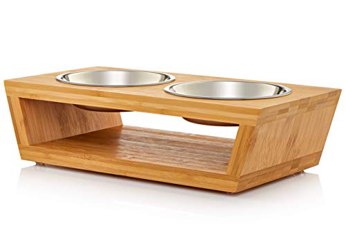 Premium Elevated Dog and Cat Pet Feeder, Double Bowl Raised Stand Comes with Extra Two Stainless Steel Bowls. Perfect for Small Dogs and Cats