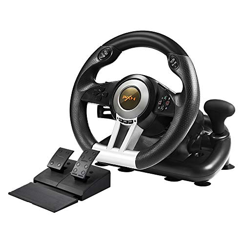 PXN V3II PC Racing Wheel, 180 Degree Universal Usb Car Racing Game Steering Wheel with Pedal for Windows PC, PS3, PS4, Xbox One, Nintendo Switch(Black)