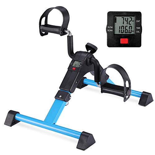 Pedal Exerciser Leg and Arm Exercise Bike with LCD Monitor Foldable (black/blue)