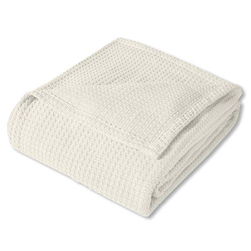 Sweet Home Collection 100% Fine Cotton Luxurious Basket Weave Blanket, Ivory